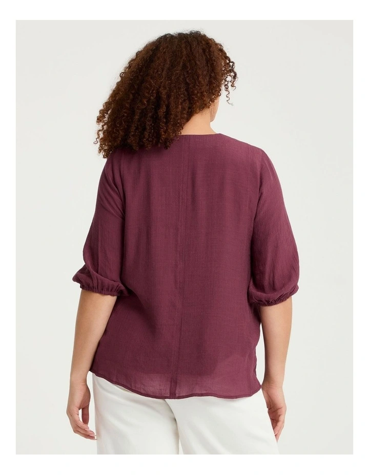 Natural Balloon Sleeve Button Top Beetroot image 2