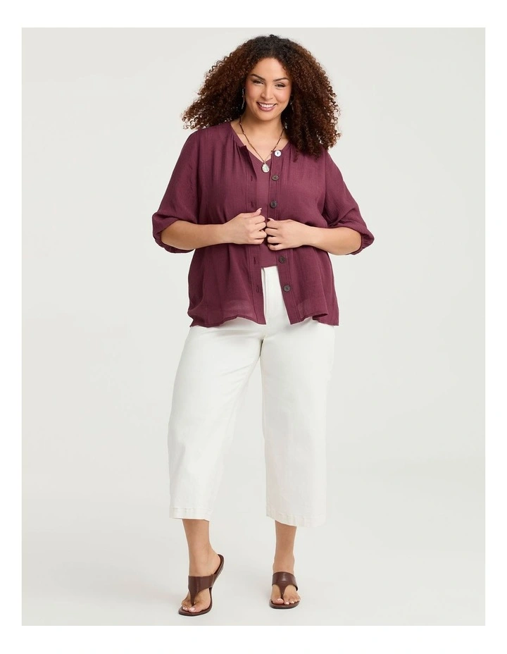 Natural Balloon Sleeve Button Top Beetroot image 3