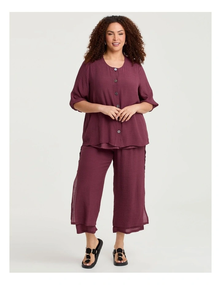 Natural Balloon Sleeve Button Top Beetroot image 4