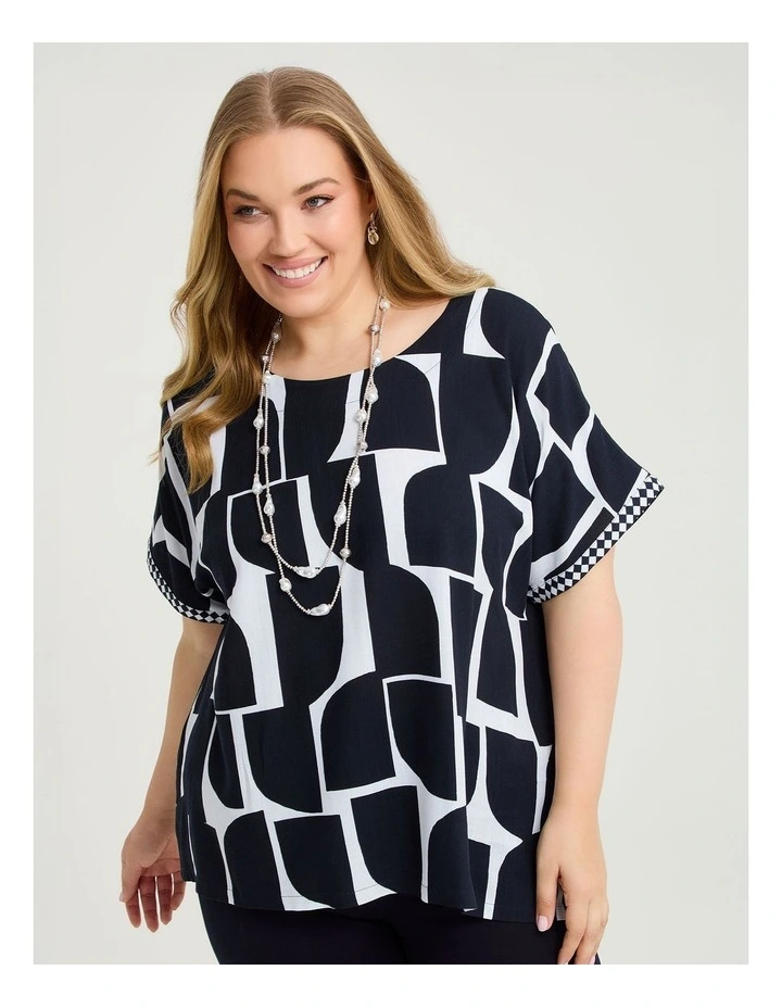 Natural Monochrome Knit Back Top Navy/white image 1