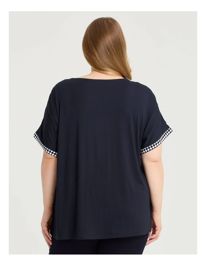 Natural Monochrome Knit Back Top Navy/white image 2