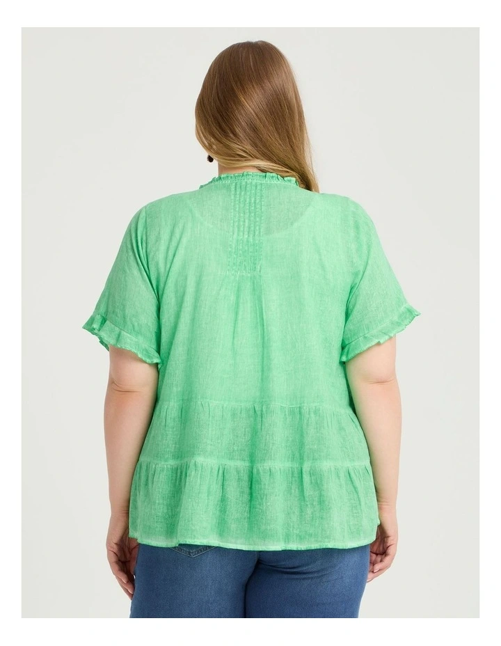Cotton Frill Detail Button Top Soft Green image 2