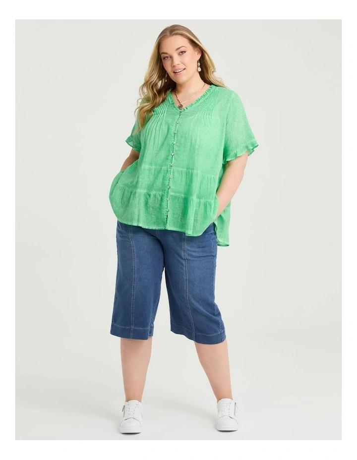 Cotton Frill Detail Button Top Soft Green image 3