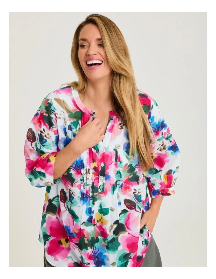 Cotton Bloomfield Pintuck Top Painted Floral Print image 1