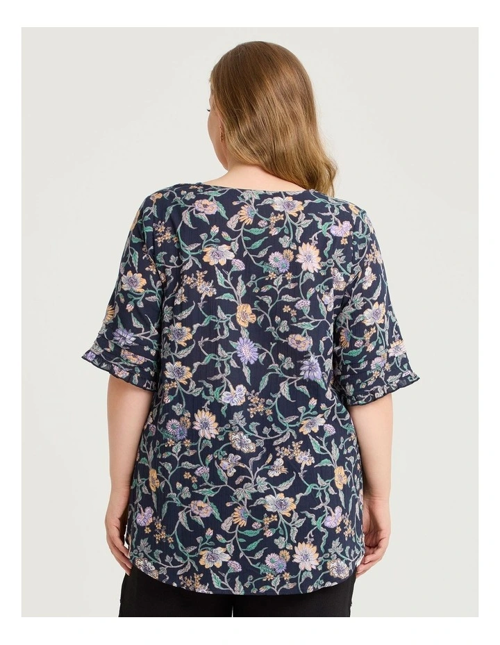 Cotton Elbow Sleeve Pintuck Top Garden Floral Print image 2