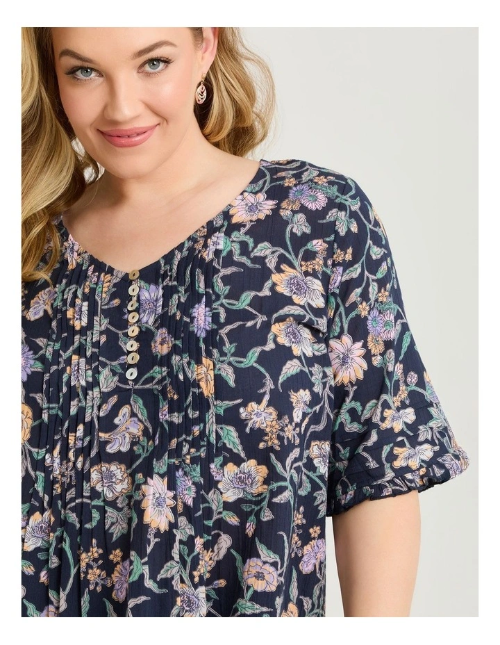 Cotton Elbow Sleeve Pintuck Top Garden Floral Print image 3