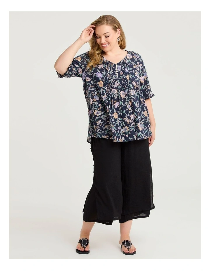 Cotton Elbow Sleeve Pintuck Top Garden Floral Print image 4