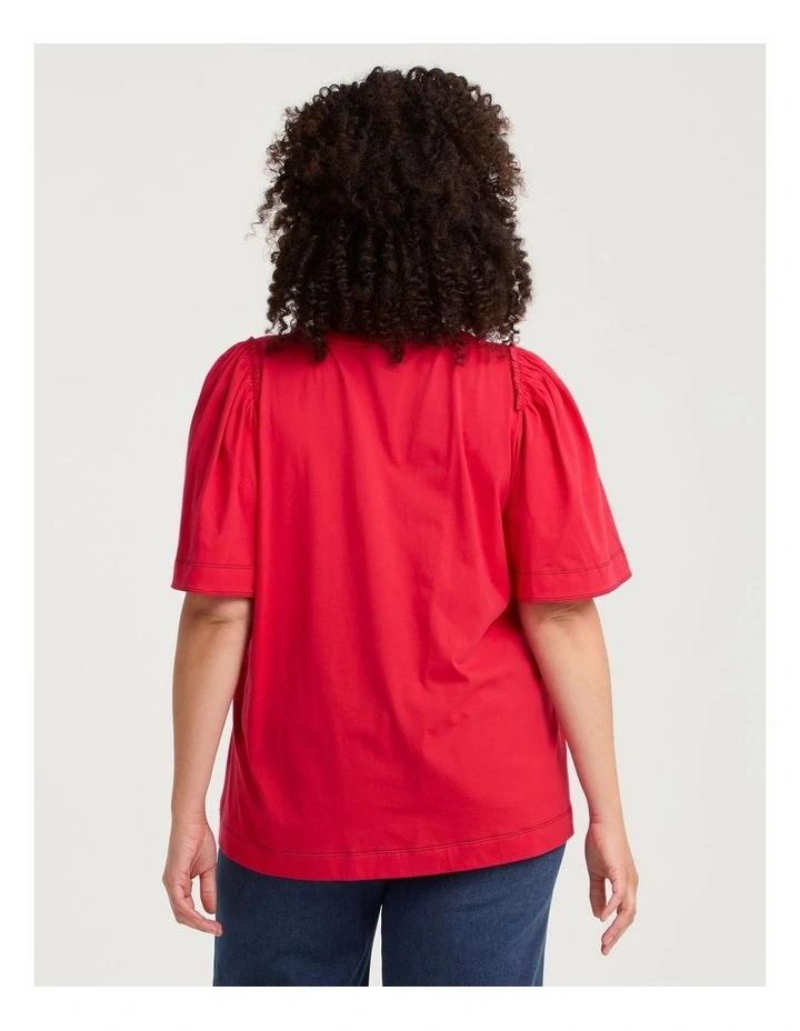 Cotton Contrast Stitch Top Racing Red image 2
