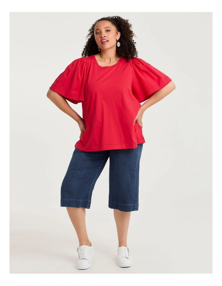 Cotton Contrast Stitch Top Racing Red image 3