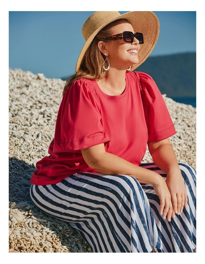 Cotton Contrast Stitch Top Racing Red image 5