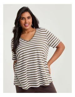 Australian Cotton Stripe T-shirt Elm Green/off White