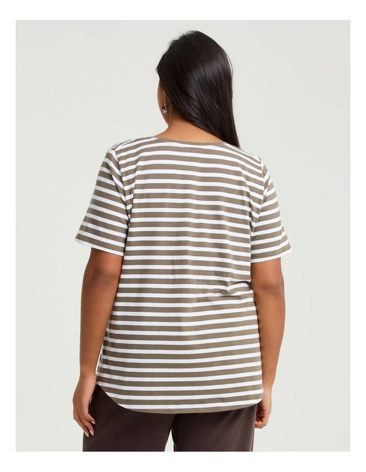 Australian Cotton Stripe T-shirt Elm Green/off White image 2