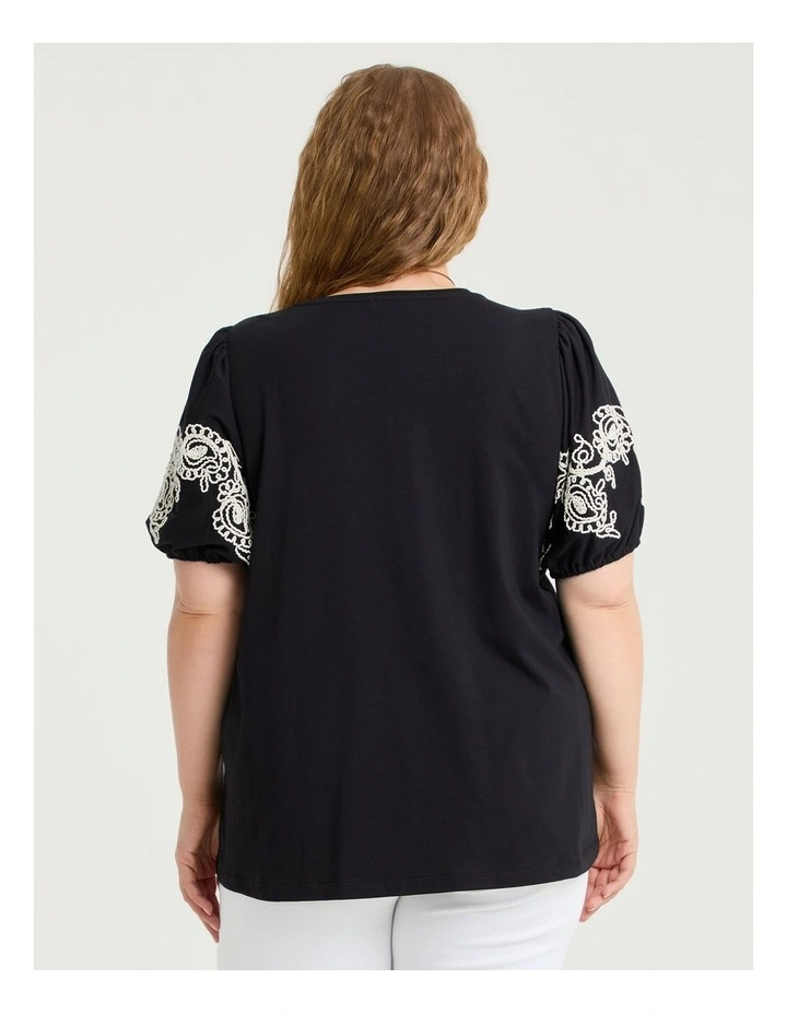 Cotton Embroidery Sleeve Top Black image 2