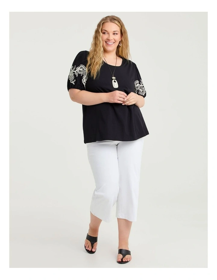 Cotton Embroidery Sleeve Top Black image 4