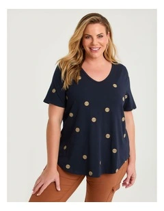 Cotton Embroidery Spot T-shirt Navy