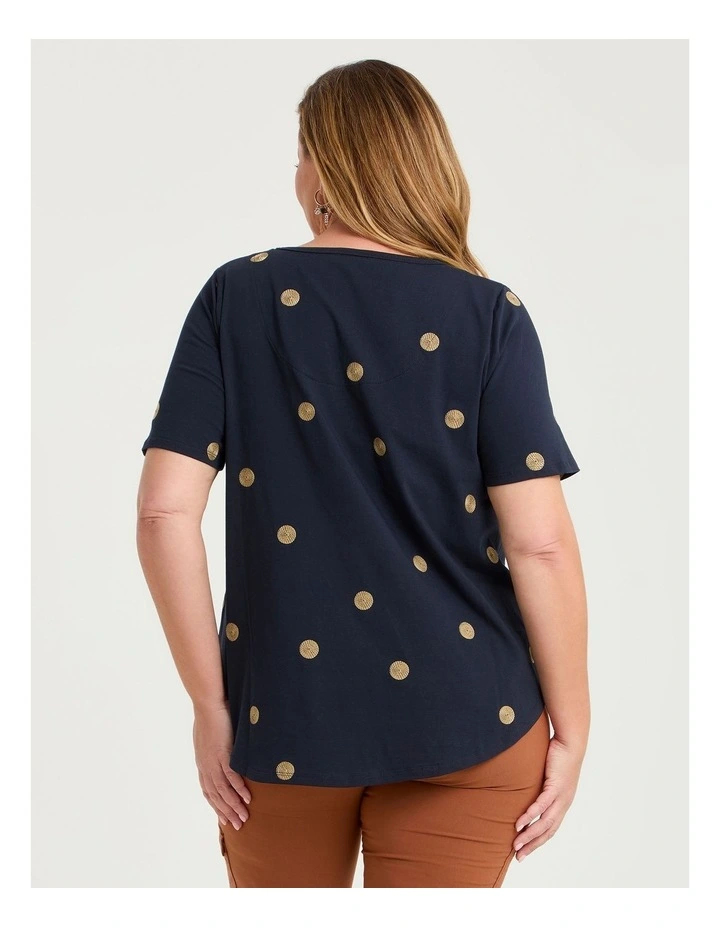 Cotton Embroidery Spot T-shirt Navy image 2