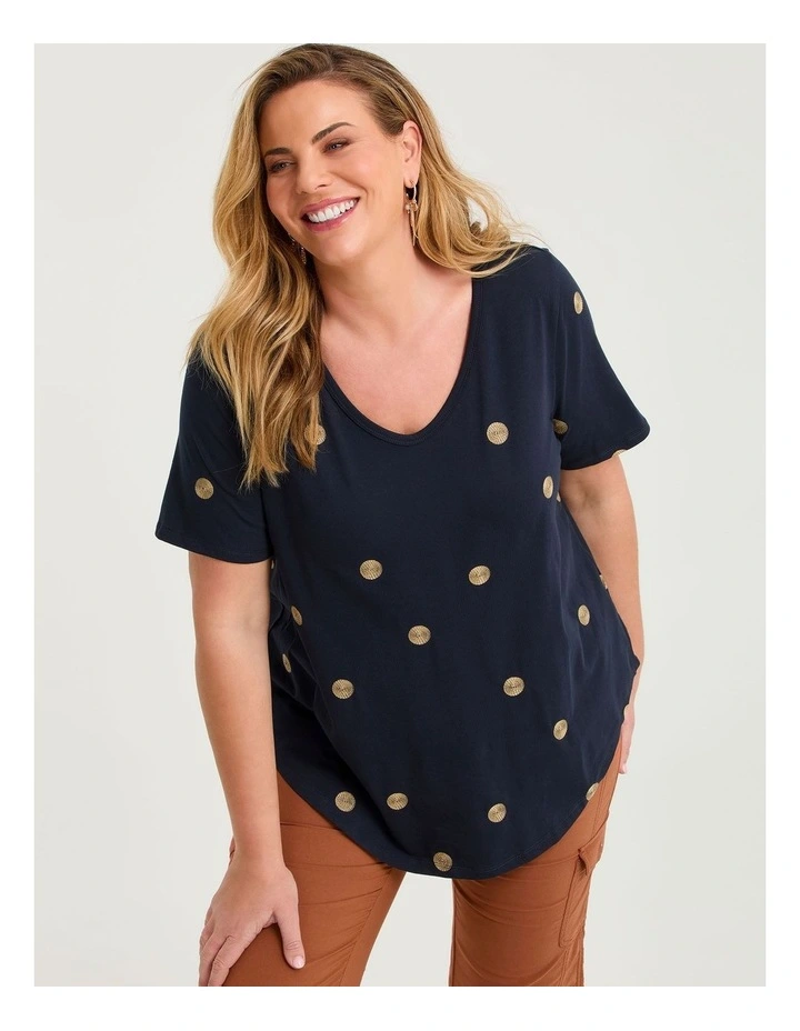 Cotton Embroidery Spot T-shirt Navy image 3