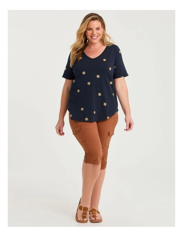 Cotton Embroidery Spot T-shirt Navy image 4