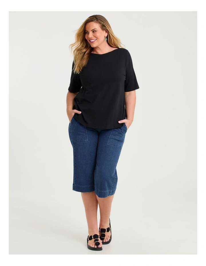 Organic Cotton Boat Neck Top Black image 3