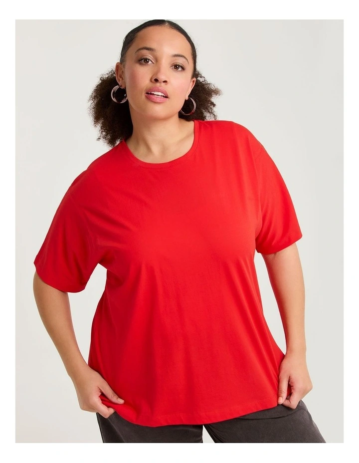 Cotton Slouchy Seam Detail T-shirt Red image 1