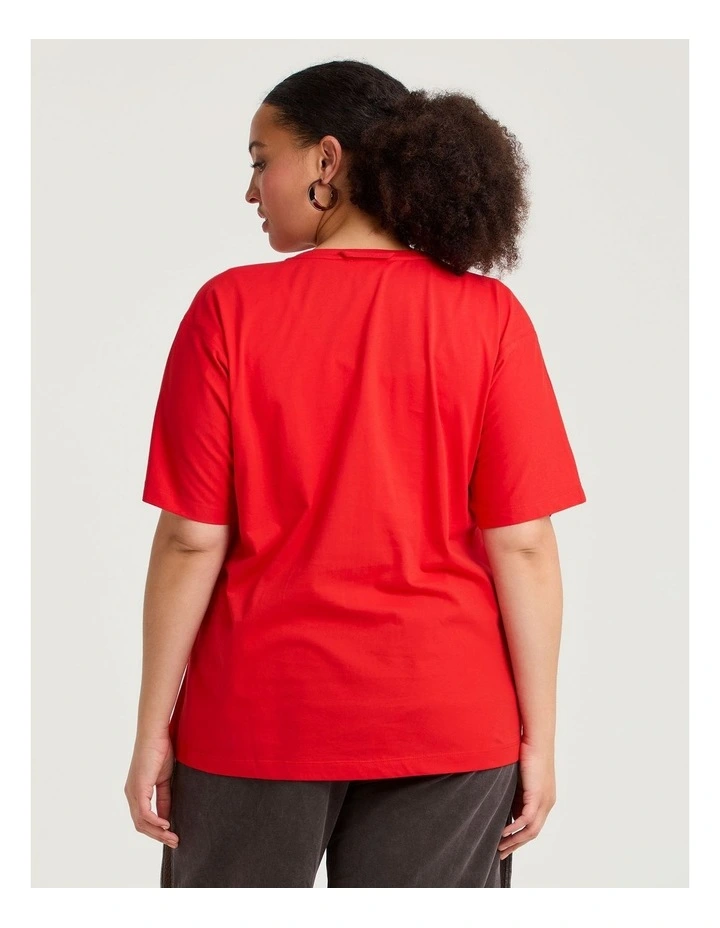 Cotton Slouchy Seam Detail T-shirt Red image 2