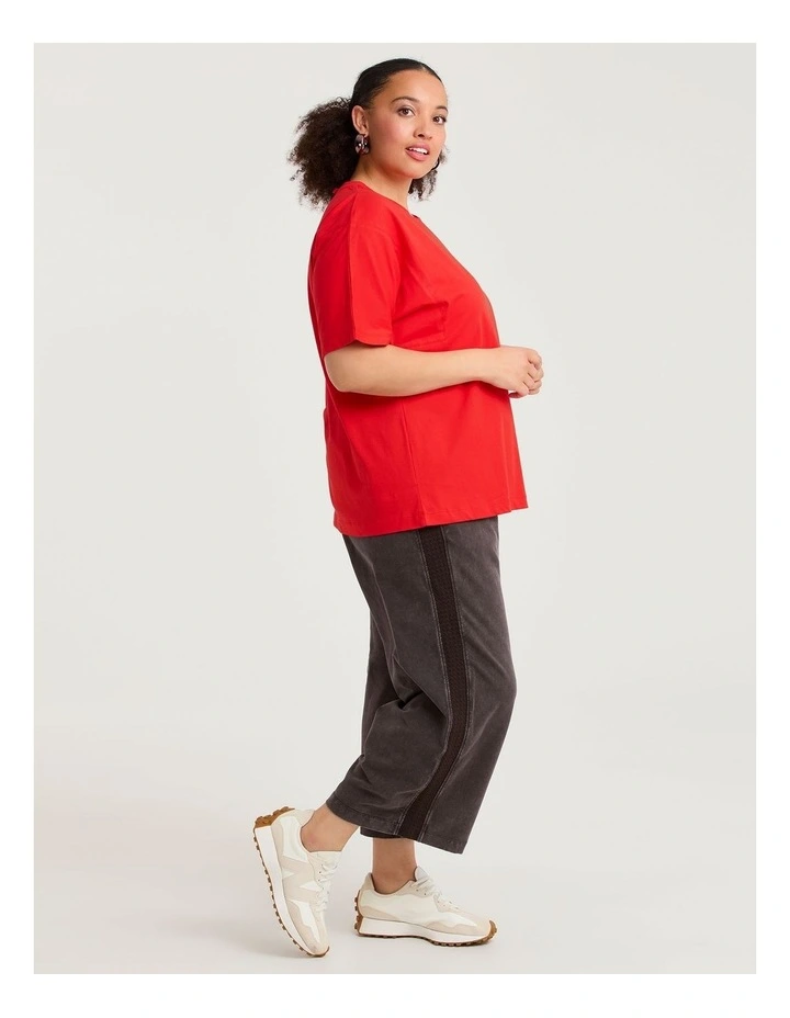Cotton Slouchy Seam Detail T-shirt Red image 3
