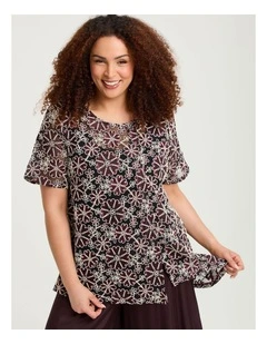 Faye Embroidered Mesh Tunic Chocolate/ivory
