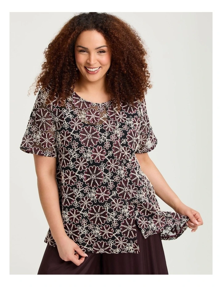 Faye Embroidered Mesh Tunic Chocolate/ivory image 1