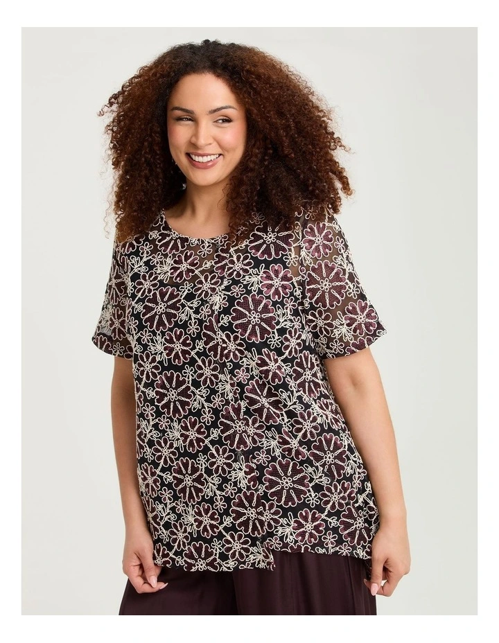 Faye Embroidered Mesh Tunic Chocolate/ivory image 3