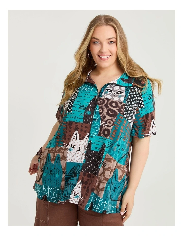 Kiki Kat Zip Collar Luna Tunic Ceramic Print image 1