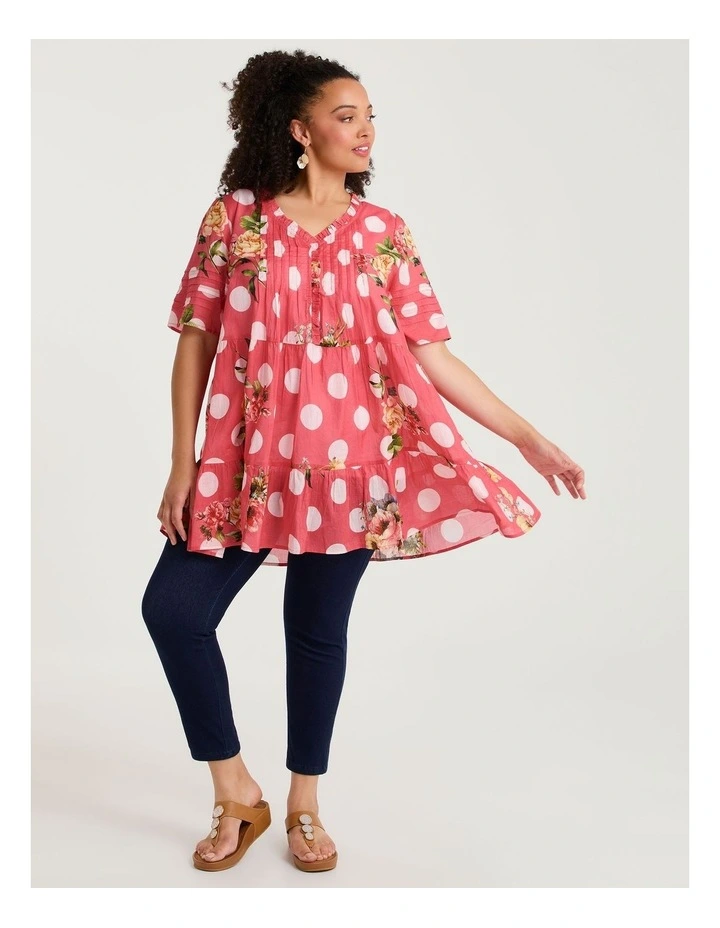 Cotton Polka Dot Floral Tunic Print image 3