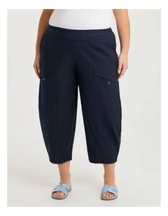 Petite Stretch Linen Crop Pant Dark Indigo