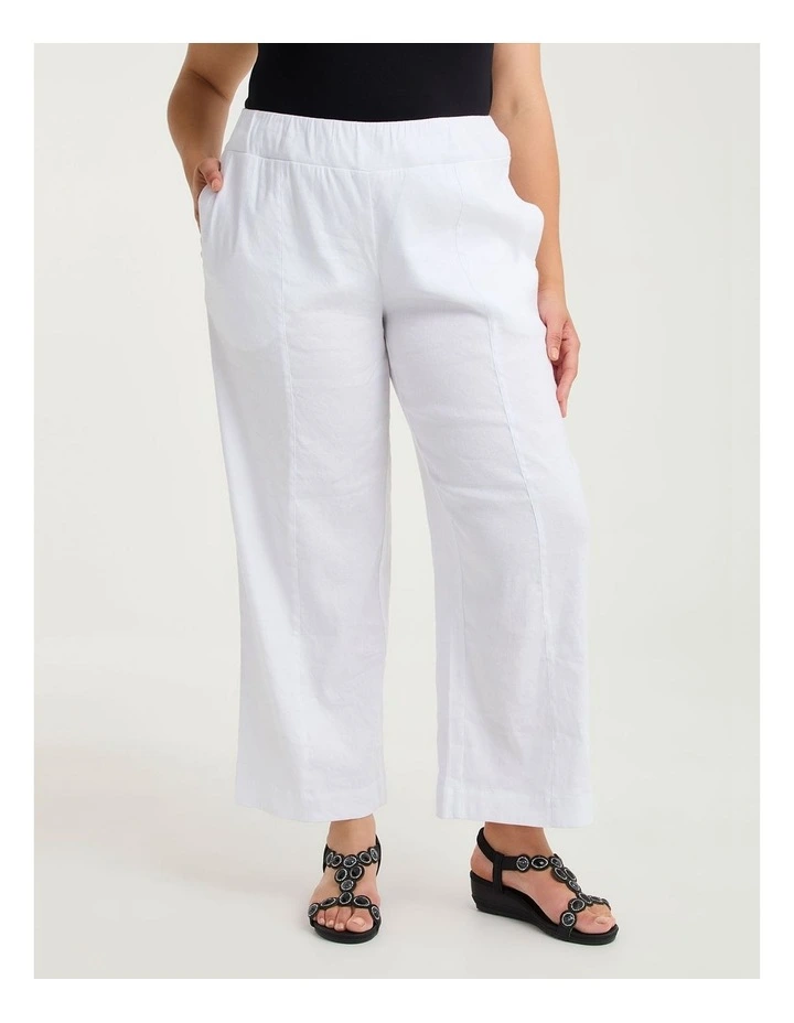 Tall Stretch Linen Relax Wide Pant White image 1