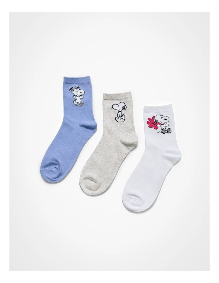 3 Pack Snoopy Cotton Socks in Multi image 1