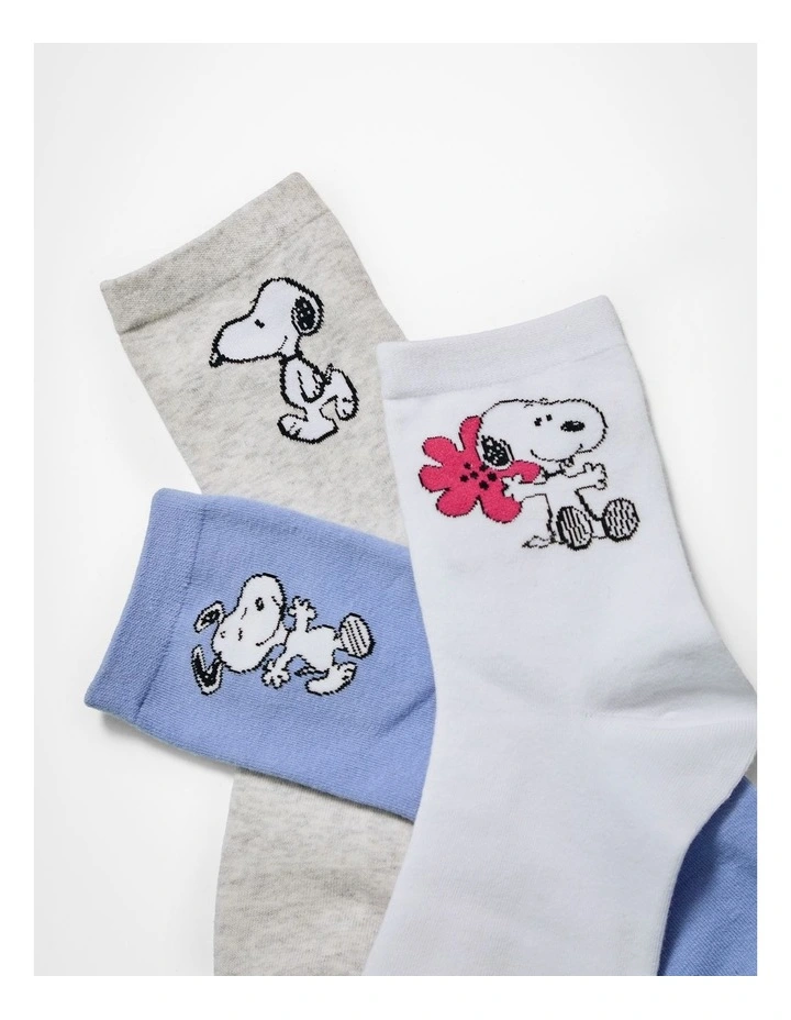 3 Pack Snoopy Cotton Socks in Multi image 2