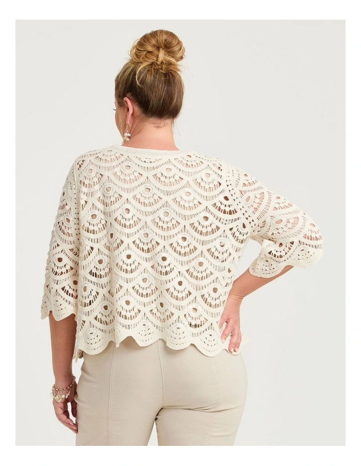 Crochet & Sequin Cotton Knit Top Sand Beige image 2