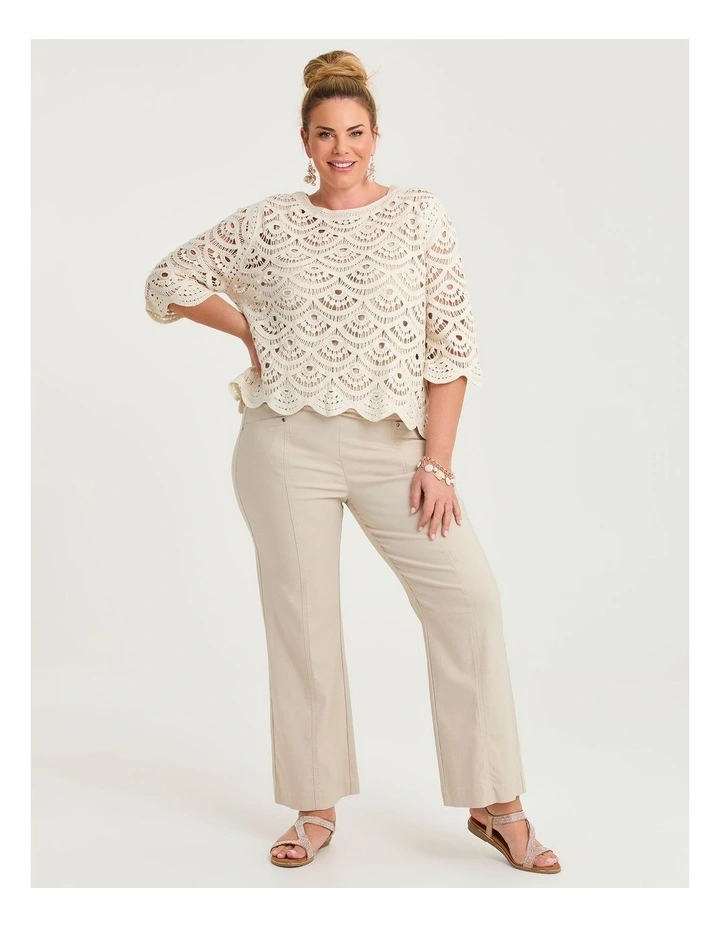 Crochet & Sequin Cotton Knit Top Sand Beige image 5