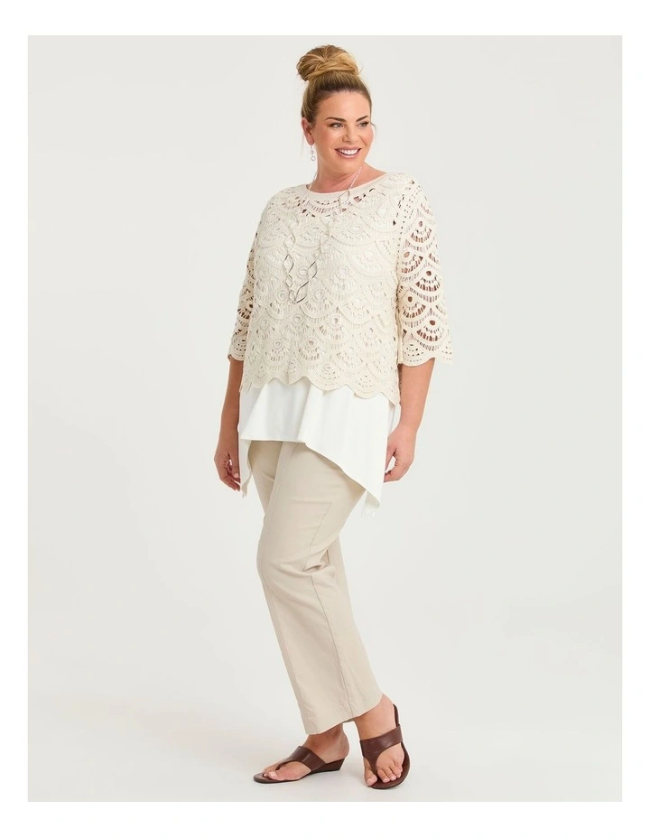 Crochet & Sequin Cotton Knit Top Sand Beige image 6
