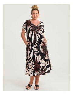 Floral Stripe Natural Maxi Dress Chocolate Print