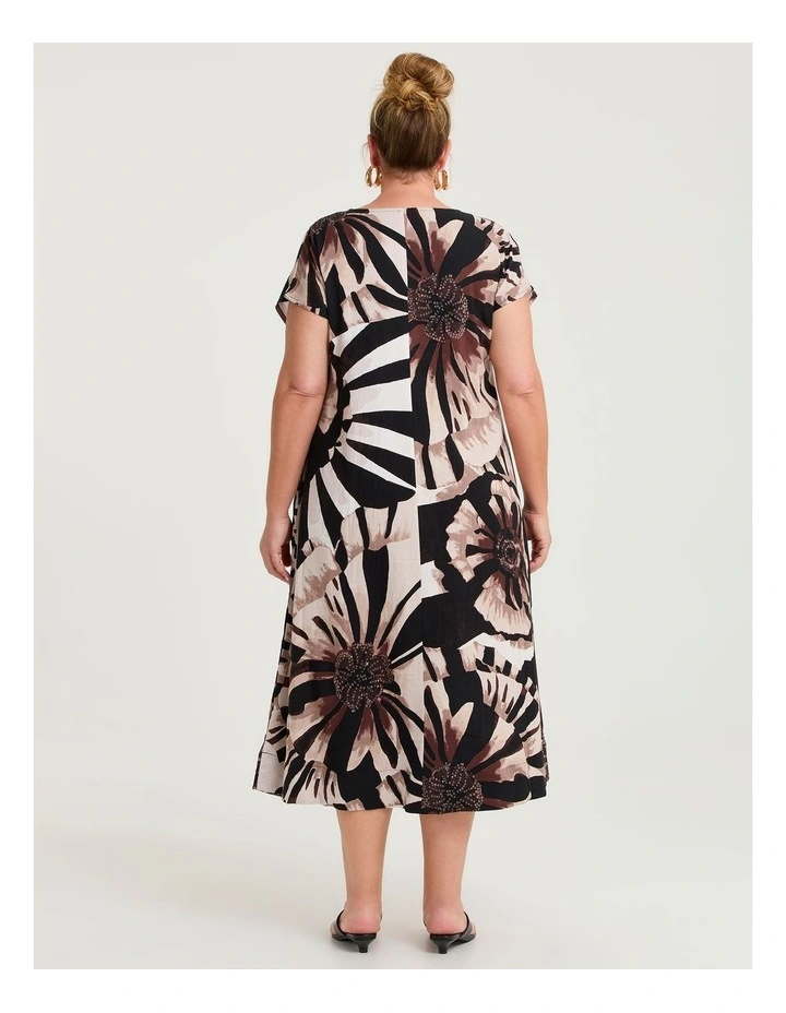 Floral Stripe Natural Maxi Dress Chocolate Print image 2