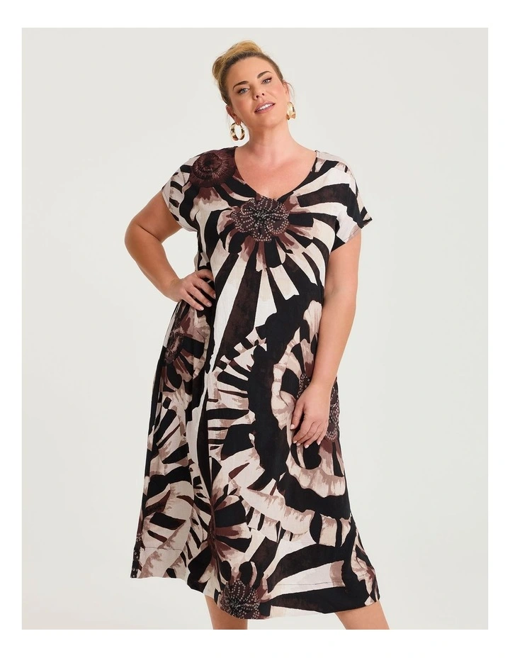 Floral Stripe Natural Maxi Dress Chocolate Print image 4