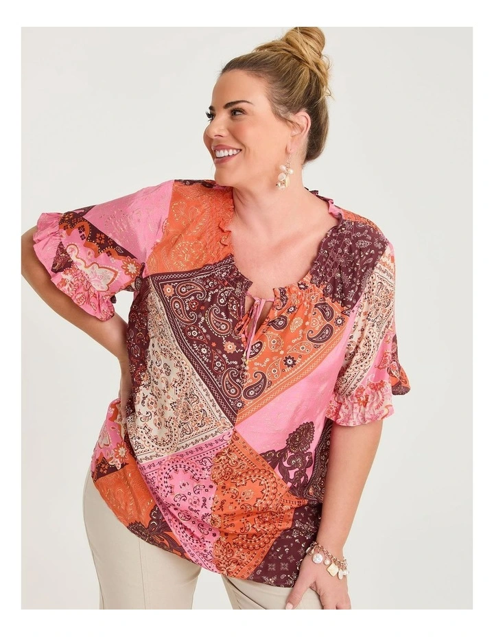 Patchwork Boho Natural Top Print image 1
