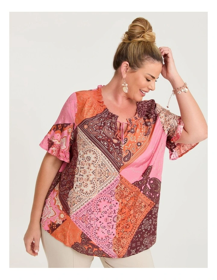 Patchwork Boho Natural Top Print image 3