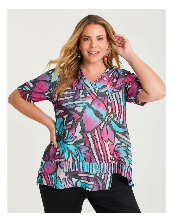 Floral Burnout Top Pink Aqua Print image 1