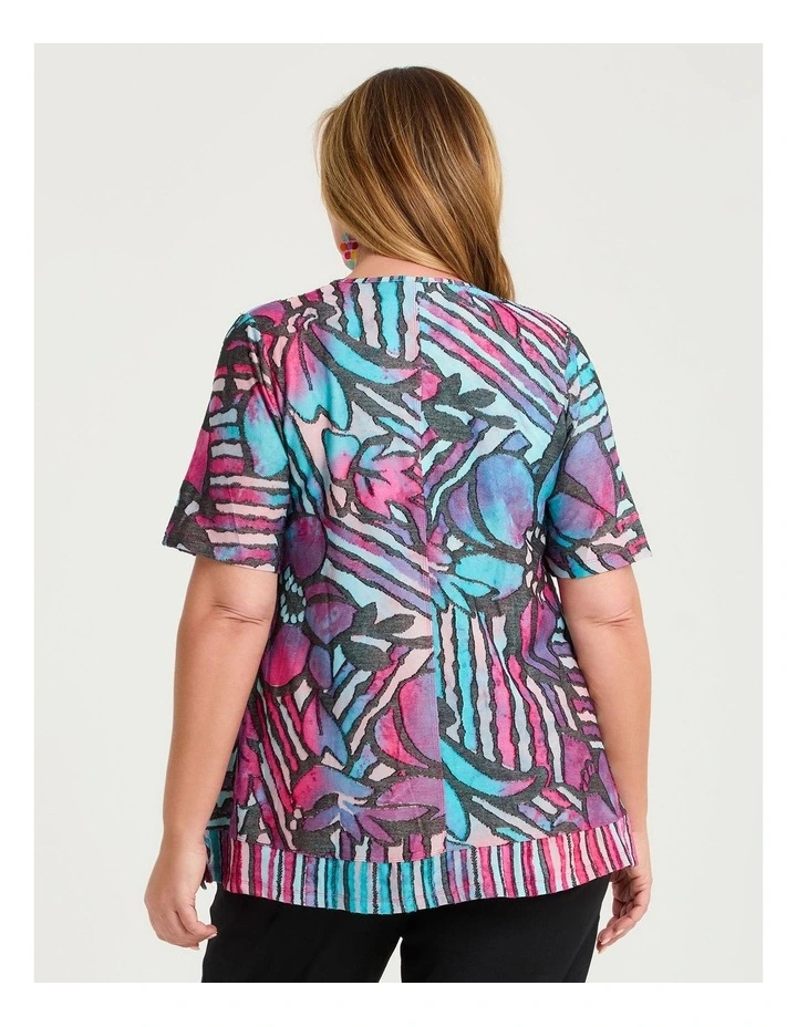 Floral Burnout Top Pink Aqua Print image 2