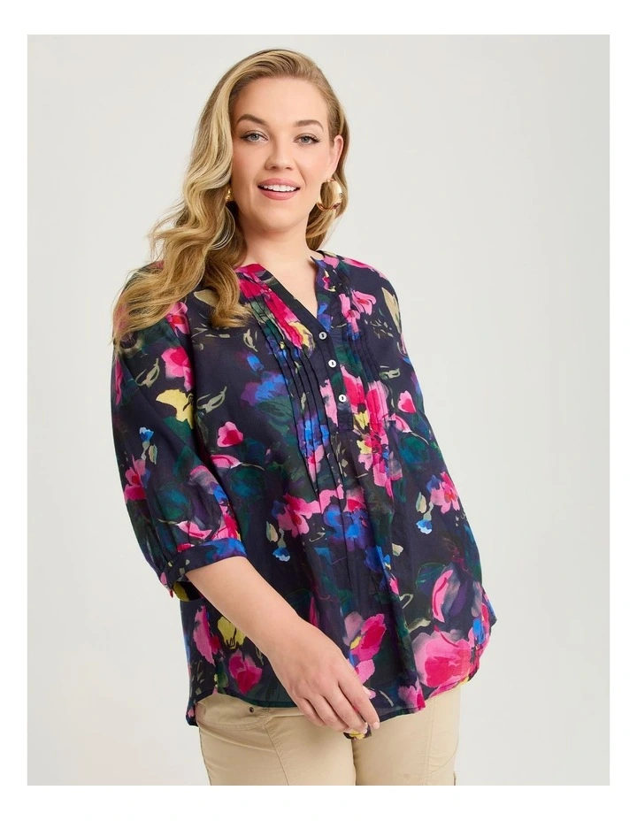 Cotton Bloomfield Pintuck Top Navy Floral image 1