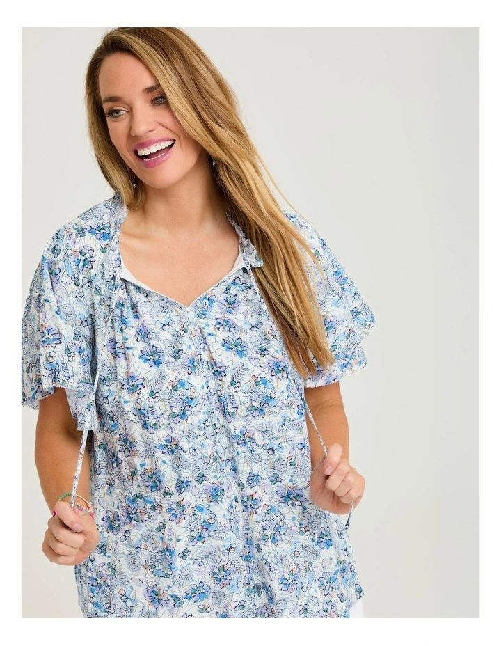 Natural Floaty Sleeves Lurex Top Print image 3