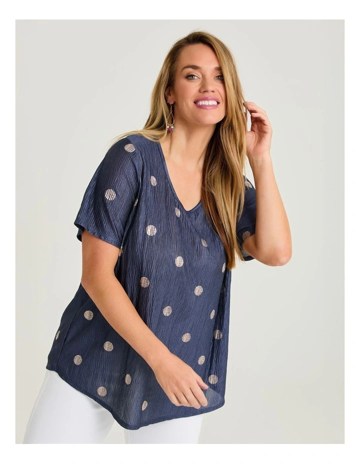 Shimmer Foil Spot Top Navy/rose Gold image 1