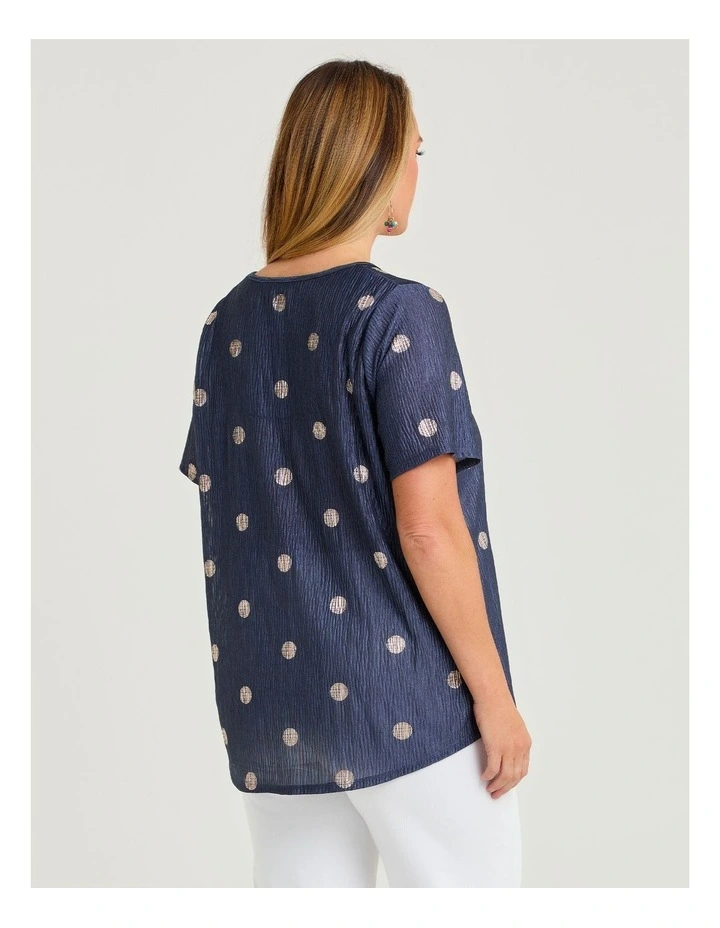 Shimmer Foil Spot Top Navy/rose Gold image 2