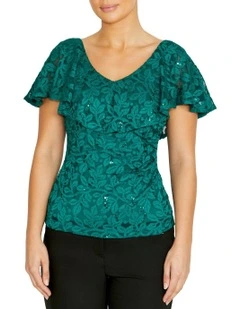 Trudy Green Sequin Lace Top